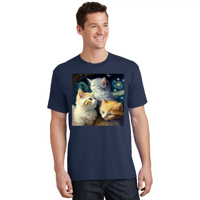 Van Gogh Kittens Art Style Cat T-Shirt