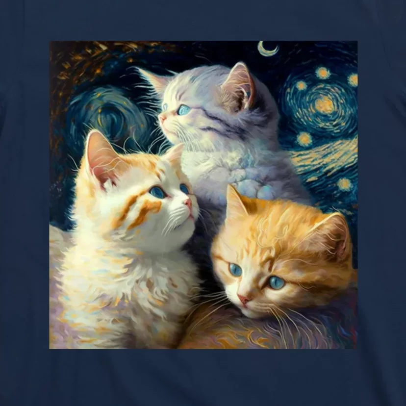 Van Gogh Kittens Art Style Cat T-Shirt