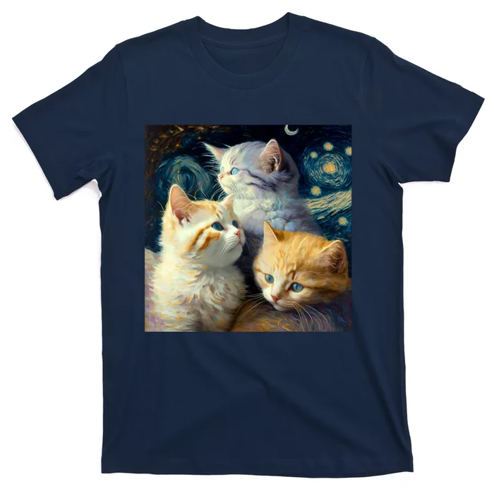 Van Gogh Kittens Art Style Cat T-Shirt