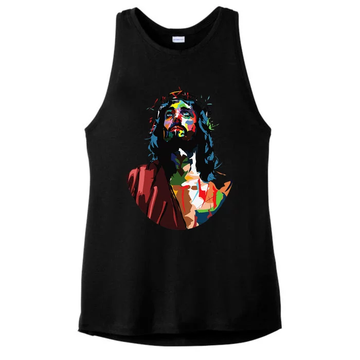 Vintage Got King Jesus Christ Sweet Face Image Ladies Tri-Blend Wicking Tank