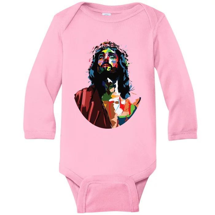 Vintage Got King Jesus Christ Sweet Face Image Baby Long Sleeve Bodysuit