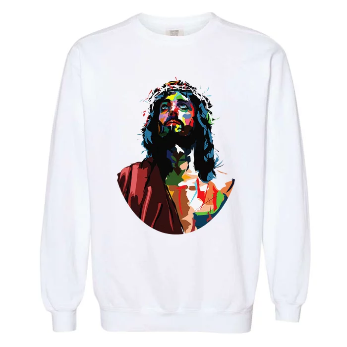 Vintage Got King Jesus Christ Sweet Face Image Garment-Dyed Sweatshirt