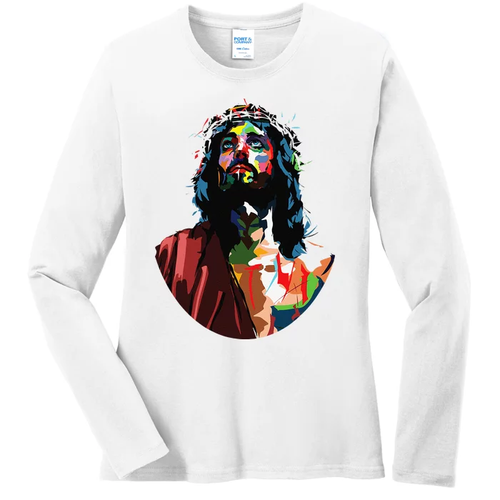 Vintage Got King Jesus Christ Sweet Face Image Ladies Long Sleeve Shirt