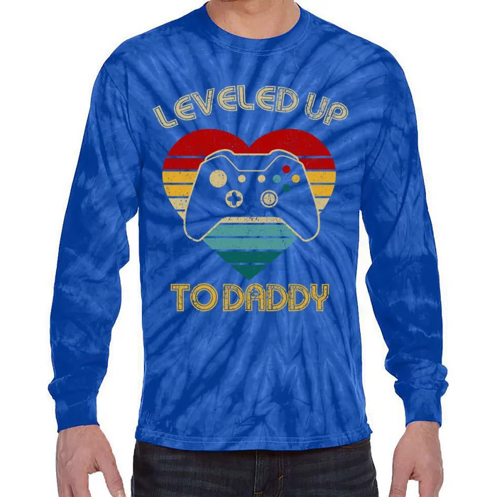 Vintage Gamer Leveled Up To Daddy Cool Gift Gaming Lovers Gift Tie-Dye Long Sleeve Shirt