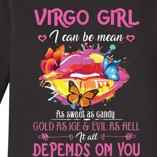 Virgo Girl Lips August September Queen Cool Birthday Zodiac Baby Long Sleeve Bodysuit