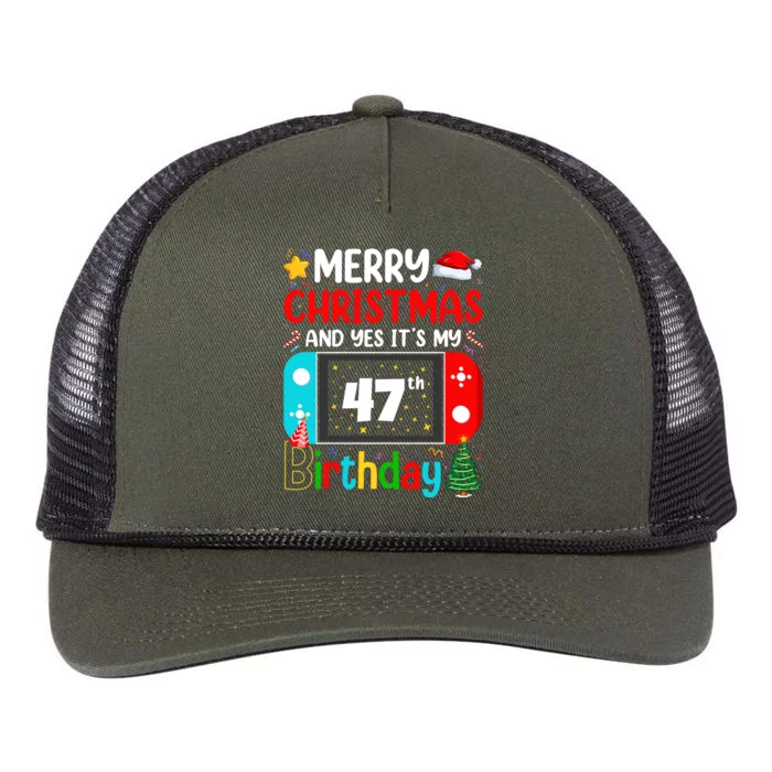 Video Game Lover Merry Christmas Yes ItS My 47th Birthday Gift Retro Rope Trucker Hat Cap