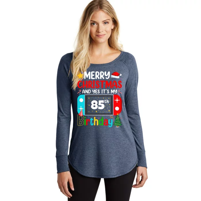 Video Game Lover Merry Christmas Yes ItS My 85th Birthday Gift Women's Perfect Tri Tunic Long Sleeve Shirt