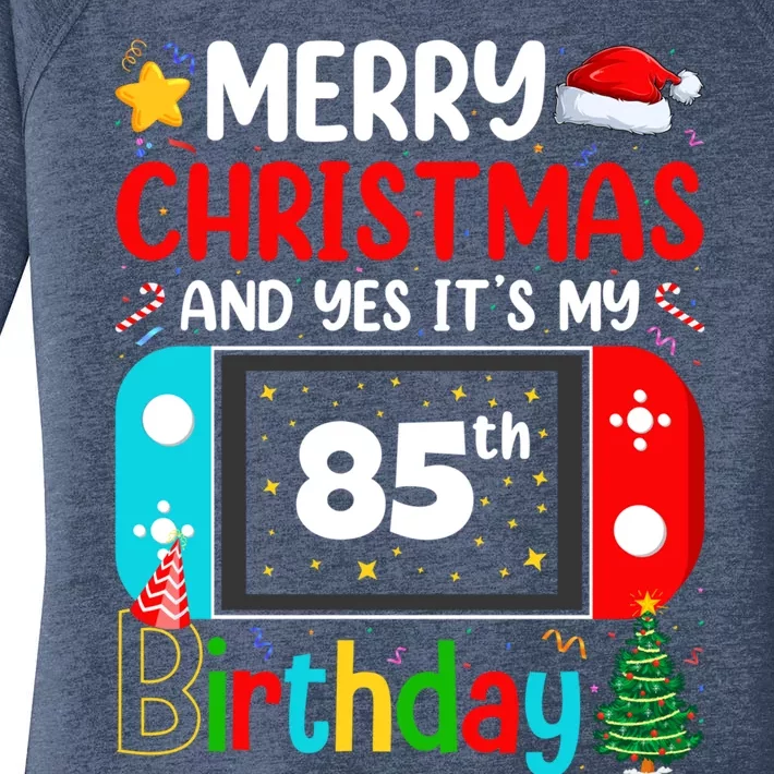 Video Game Lover Merry Christmas Yes ItS My 85th Birthday Gift Women's Perfect Tri Tunic Long Sleeve Shirt