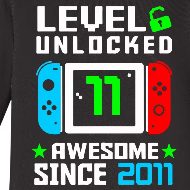 Video Game Level 11 Unlocked 11th Birthday Baby Long Sleeve Bodysuit