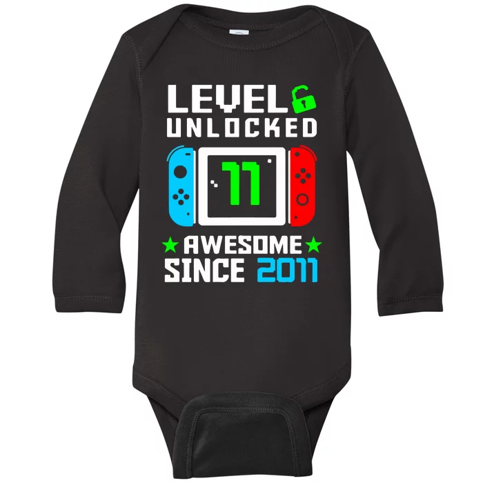 Video Game Level 11 Unlocked 11th Birthday Baby Long Sleeve Bodysuit