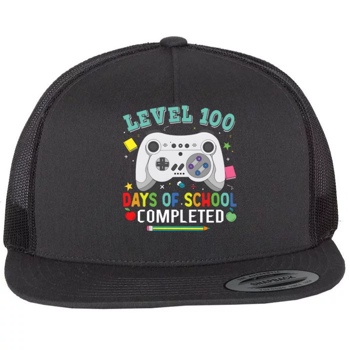 Video Game Level 100 Days Of School Completed Flat Bill Trucker Hat