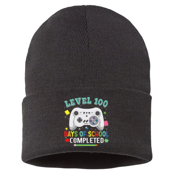 Video Game Level 100 Days Of School Completed Sustainable Knit Beanie