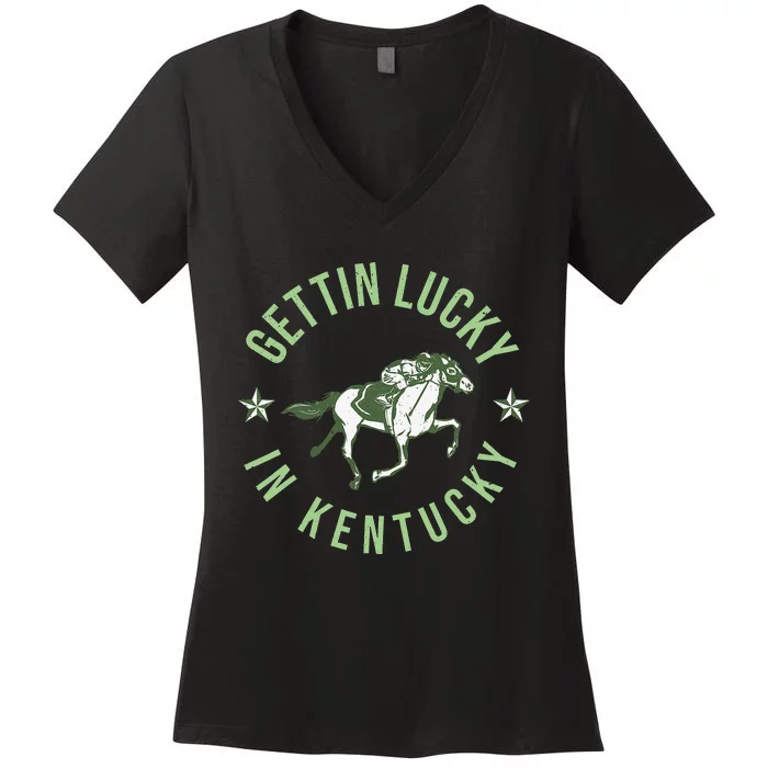 Vintage Getting Lucky In Kentucky Horse Racing Women's V-Neck T-Shirt