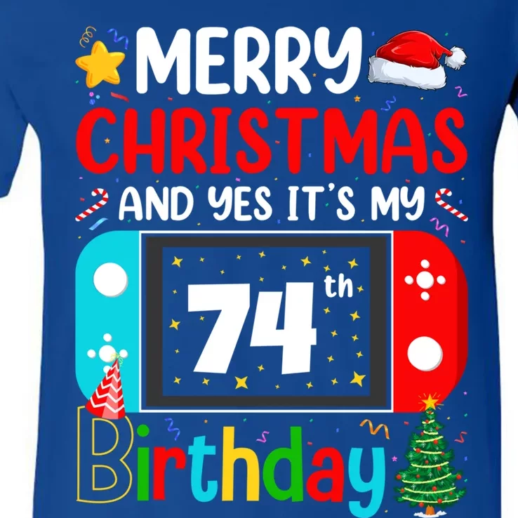 Video Game Lover Merry Christmas Yes ItS My 74th Birthday Gift V-Neck T-Shirt