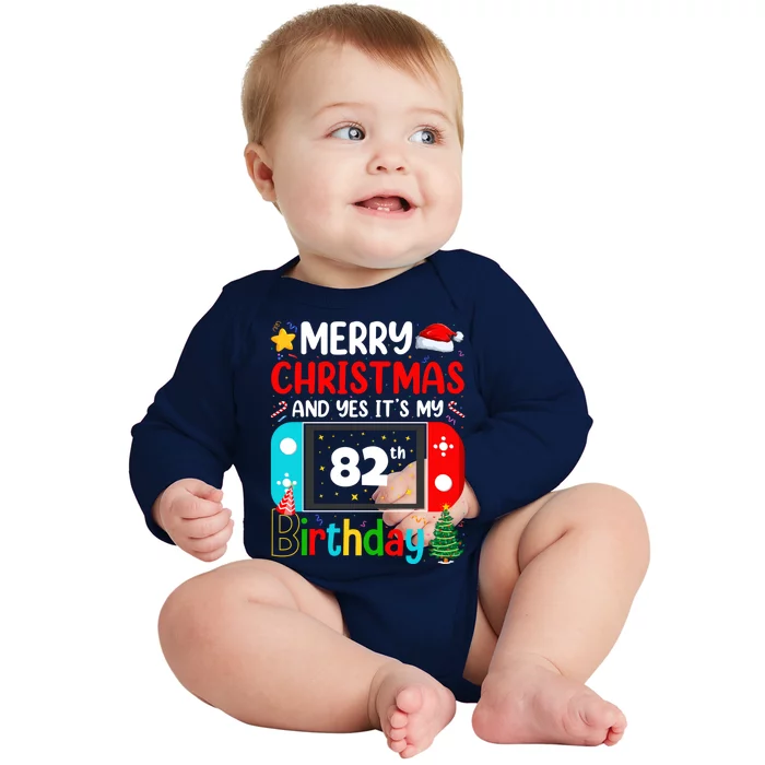 Video Game Lover Merry Christmas Yes ItS My 82th Birthday Great Gift Baby Long Sleeve Bodysuit