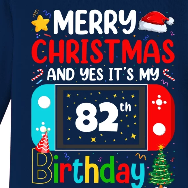 Video Game Lover Merry Christmas Yes ItS My 82th Birthday Great Gift Baby Long Sleeve Bodysuit