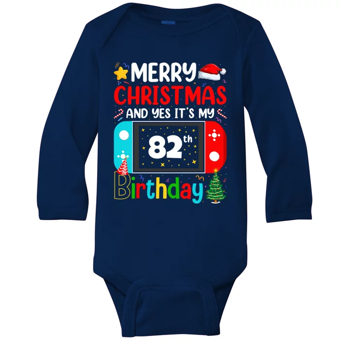 Video Game Lover Merry Christmas Yes ItS My 82th Birthday Great Gift Baby Long Sleeve Bodysuit