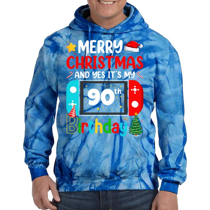 Video Game Lover Merry Christmas Yes ItS My 90th Birthday Gift Tie Dye Hoodie