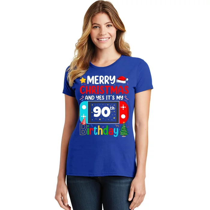 Video Game Lover Merry Christmas Yes ItS My 90th Birthday Gift Women's T-Shirt