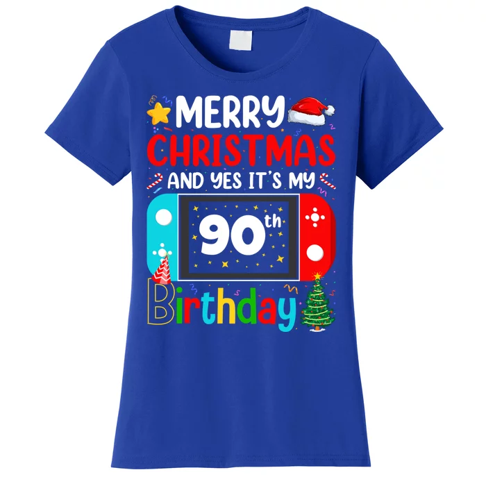 Video Game Lover Merry Christmas Yes ItS My 90th Birthday Gift Women's T-Shirt