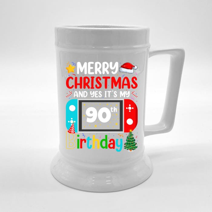 Video Game Lover Merry Christmas Yes ItS My 90th Birthday Gift Front & Back Beer Stein