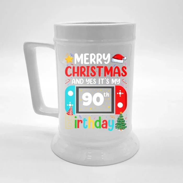 Video Game Lover Merry Christmas Yes ItS My 90th Birthday Gift Front & Back Beer Stein