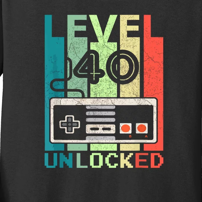 Video Gamer Level 40 Unlocked Shirt 40th Birthday Gifts Kids Long Sleeve Shirt