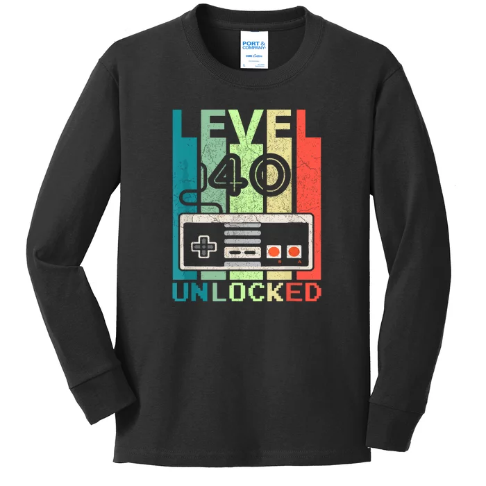 Video Gamer Level 40 Unlocked Shirt 40th Birthday Gifts Kids Long Sleeve Shirt