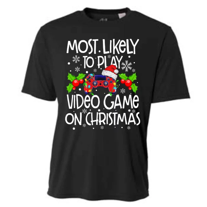 Video Game Most Likely To Play Video Game On Christmas Gamer Cute Gift Cooling Performance Crew T-Shirt