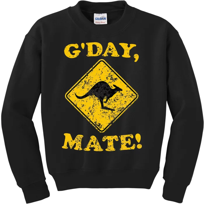 Vintage GDay Mate Kangaroo Road Sign Australia Aussie Roo Kids Sweatshirt