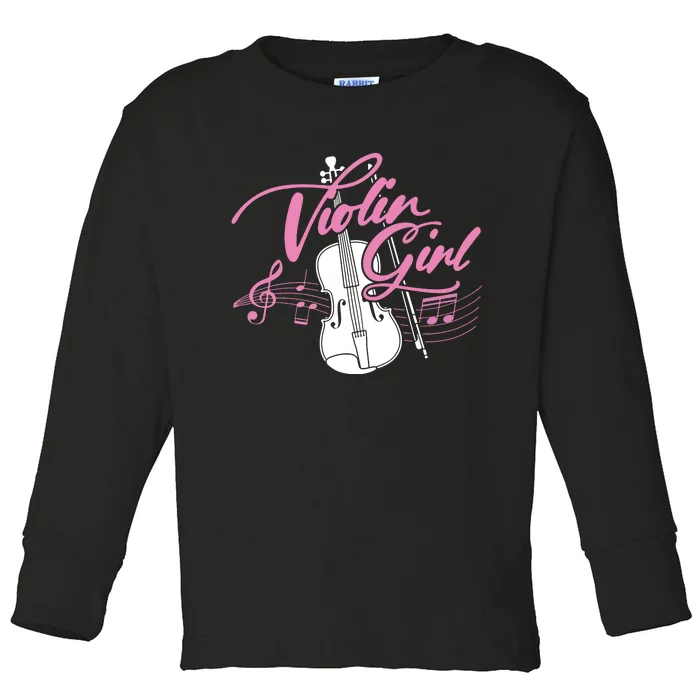 Violin Girl Music Lover Violinist String Musician Toddler Long Sleeve Shirt