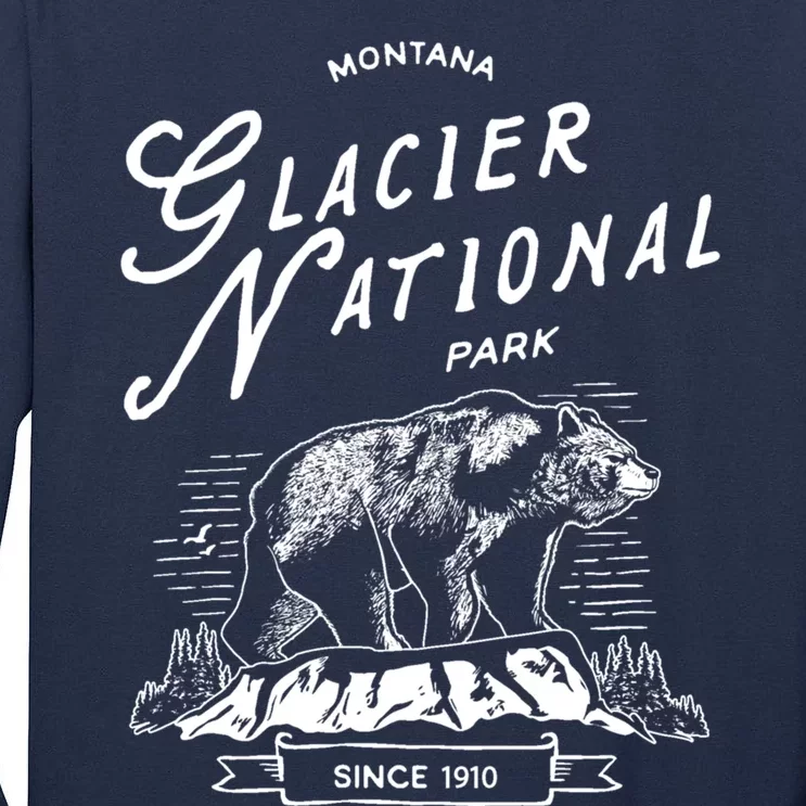 Vintage Glacier National Park Retro Bear Montana Tall Long Sleeve T-Shirt