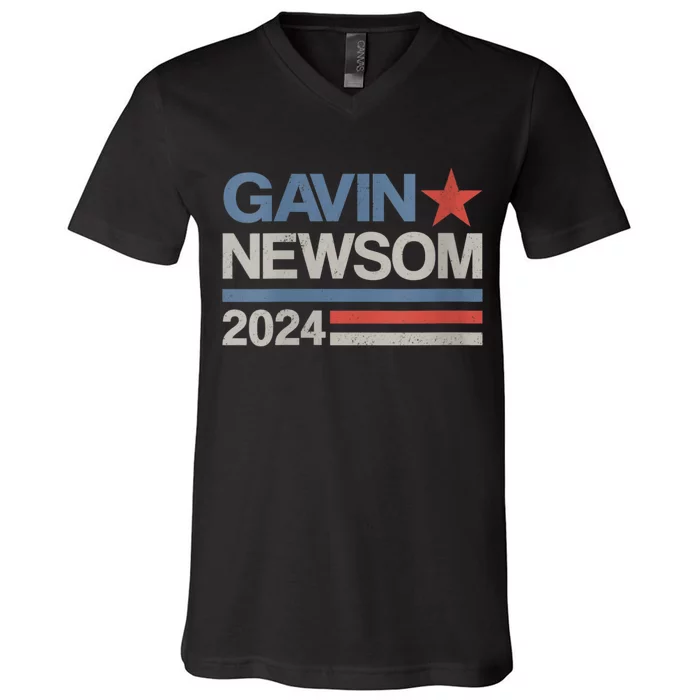 Vintage Gavin Newsom 2024 For President Election Campaign V-Neck T-Shirt