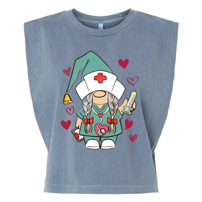 Valentine Gnomes Nurse Hearts Stethoscope Scrub Tops Great Gift Garment-Dyed Women's Muscle Tee