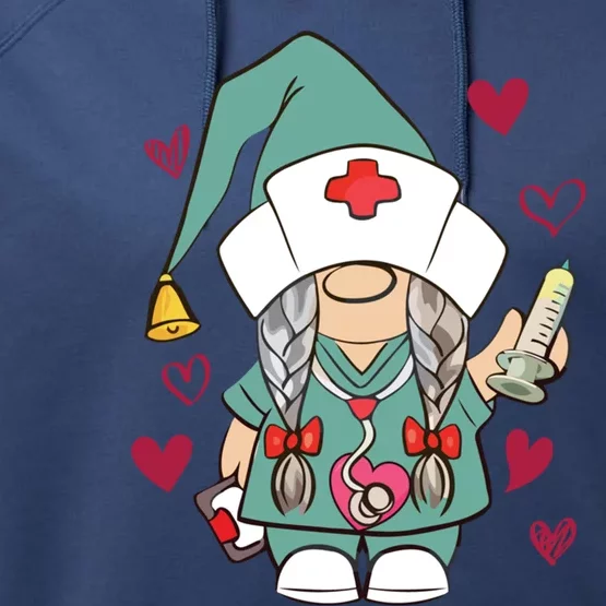 Valentine Gnomes Nurse Hearts Stethoscope Scrub Tops Great Gift Performance Fleece Hoodie