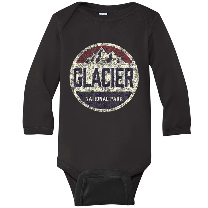 Vintage Glacier National Park Retro Mountain Souvenir Baby Long Sleeve Bodysuit