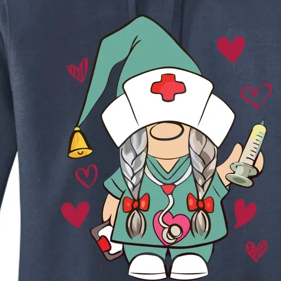 Valentine Gnomes Nurse Hearts Stethoscope Scrub Tops Gift Women's Pullover Hoodie