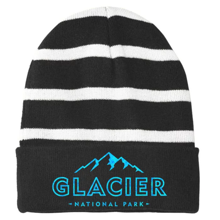 Vintage Glacier National Park Colorful Text Souvenir Striped Beanie with Solid Band