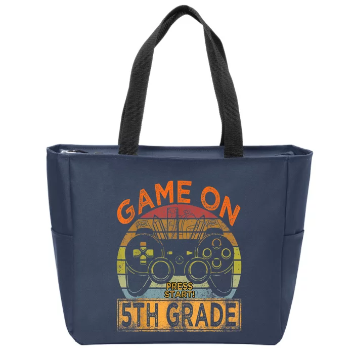 Vintage Game On 5th Grade Welcome Back To School Gamer Boy Zip Tote Bag