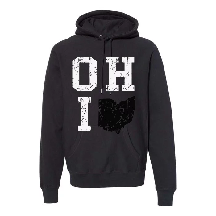 Vintage Grunge Ohio Map State Shape Design Premium Hoodie