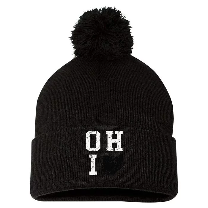 Vintage Grunge Ohio Map State Shape Design Pom Pom 12in Knit Beanie