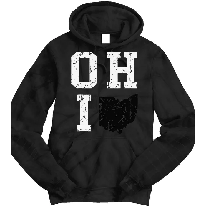 Vintage Grunge Ohio Map State Shape Design Tie Dye Hoodie