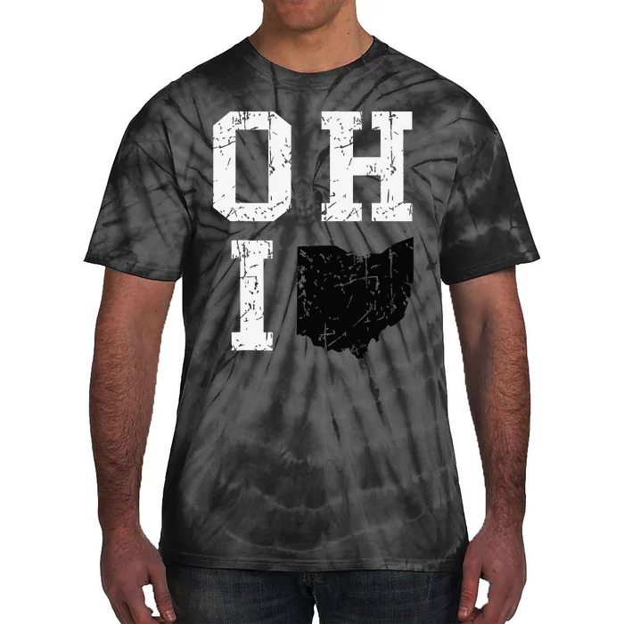 Vintage Grunge Ohio Map State Shape Design Tie-Dye T-Shirt