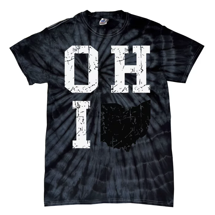 Vintage Grunge Ohio Map State Shape Design Tie-Dye T-Shirt