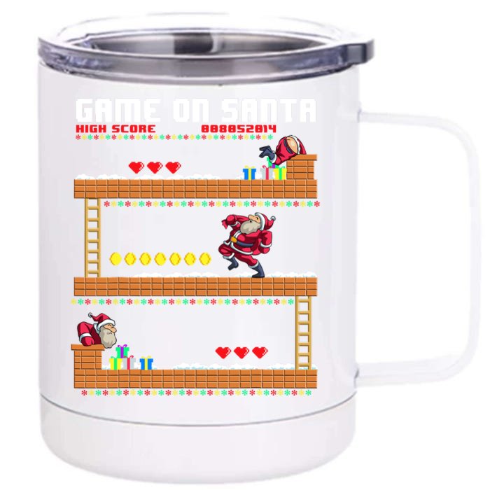 Video Game On Santa Ugly Christmas Gamer Santa Claus Gift Front & Back 12oz Stainless Steel Tumbler Cup