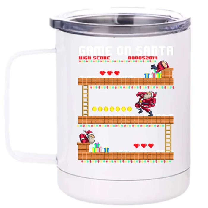 Video Game On Santa Ugly Christmas Gamer Santa Claus Gift Front & Back 12oz Stainless Steel Tumbler Cup