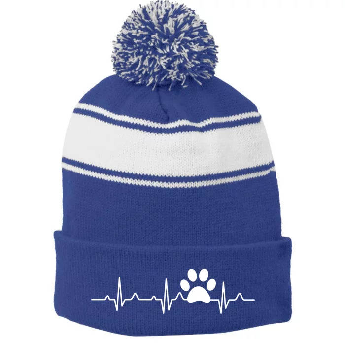 Veterinarian Gift Paw Print Heartbeat Vet Tech Gift Stripe Pom Pom Beanie