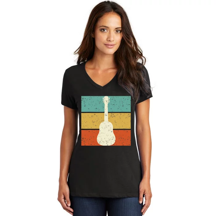 Vintage Guitar Player Design Guitarist I Acoustic Guitar Women's V-Neck T-Shirt