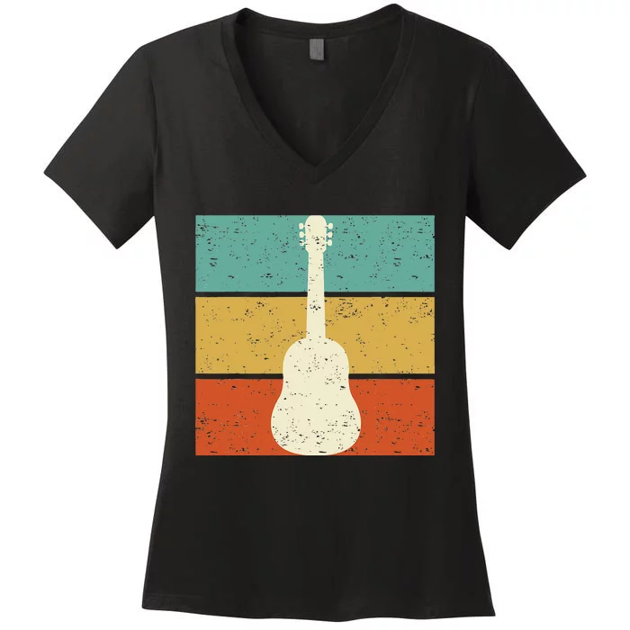 Vintage Guitar Player Design Guitarist I Acoustic Guitar Women's V-Neck T-Shirt