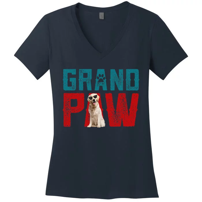 Vintage Grandpa Paw Cute Labrador Retriever Sunglasses Owner Women's V-Neck T-Shirt